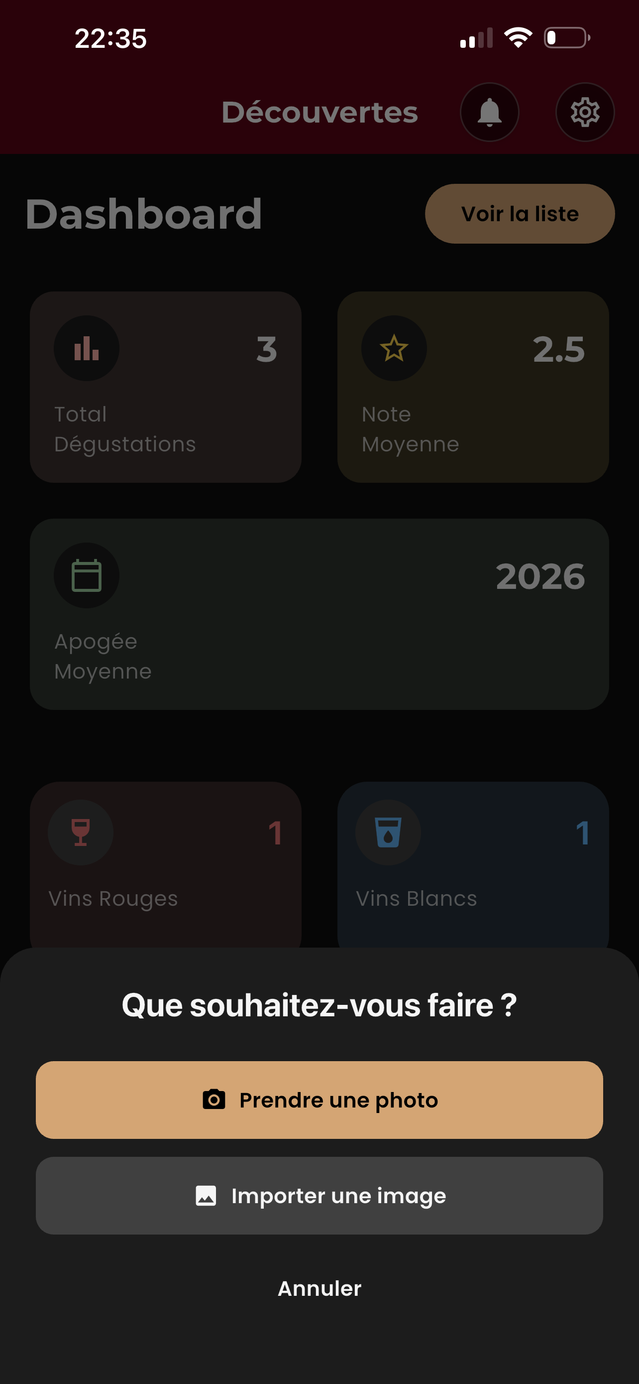 Wineia — dashboard de vos découvertes dans l'application